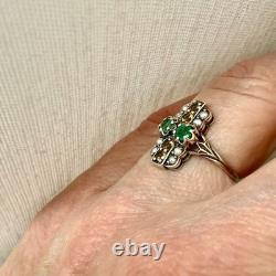 Antique Solid Silver Ring, Emerald, Citrine, and Fine Pearls