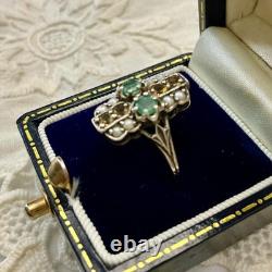 Antique Solid Silver Ring, Emerald, Citrine, and Fine Pearls