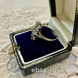 Antique Solid Silver Ring, Emerald, Citrine, and Fine Pearls
