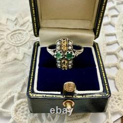 Antique Solid Silver Ring, Emerald, Citrine, and Fine Pearls