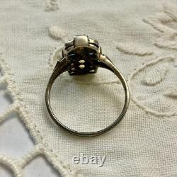 Antique Solid Silver Ring, Emerald, Citrine, and Fine Pearls