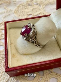 Antique Solid Silver Ring with Genuine Impressive Ruby