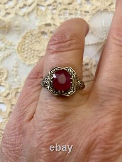 Antique Solid Silver Ring with Genuine Impressive Ruby