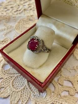 Antique Solid Silver Ring with Genuine Impressive Ruby