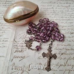 Antique Solid Silver Rosary Box with Mother of Pearl XIXth Century