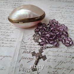 Antique Solid Silver Rosary Box with Mother of Pearl XIXth Century