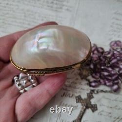 Antique Solid Silver Rosary Box with Mother of Pearl XIXth Century