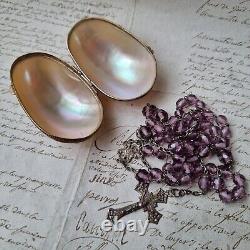 Antique Solid Silver Rosary Box with Mother of Pearl XIXth Century