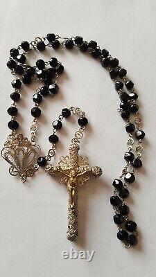 Antique Solid Silver Rosary with Jet Beads