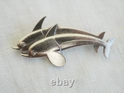 Antique Solid Silver Signed Georg Jensen Sterling Brooch Denmark