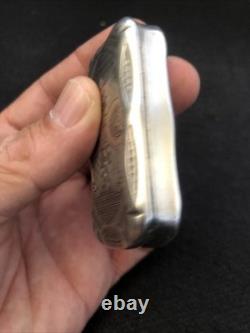 Antique Solid Silver Snuffbox with Ironwork Decoration in Which
