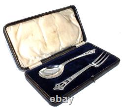 Antique Solid Silver Spoon and Fork Presentation Set in a Fitted Case