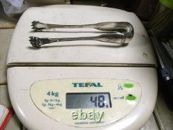 Antique Solid Silver Sugar Tongs, Minerva Hallmark, Monogrammed, 48 g
