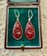 Antique Solid Silver Teardrop Earrings With Carved Carnelian