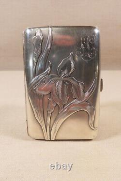 Antique Solid Silver Vermeil Cigarette Case with Lilies Art Nouveau 1900