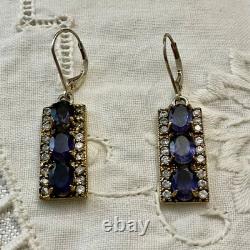 Antique Solid Silver Vermeil Earrings with Topaz and Amethyst