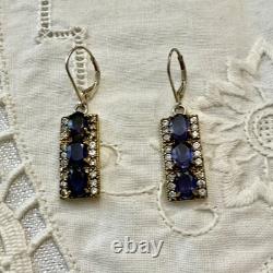 Antique Solid Silver Vermeil Earrings with Topaz and Amethyst