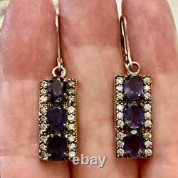 Antique Solid Silver Vermeil Earrings with Topaz and Amethyst