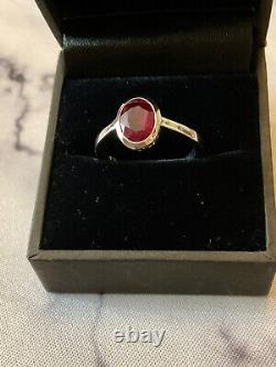 Antique Solid Silver/White Gold Solitaire Ruby Genuine Ring Size 55