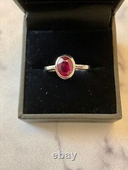 Antique Solid Silver/White Gold Solitaire Ruby Genuine Ring Size 55