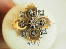Antique Solid Silver and 18K Solid Gold Diamond Brooch