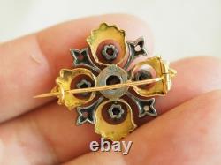 Antique Solid Silver and 18K Solid Gold Diamond Brooch