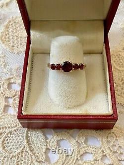 Antique Solid Silver and Rose Gold Ring with 5 Genuine Garnets Hallmark
