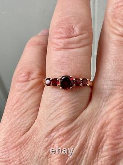 Antique Solid Silver and Rose Gold Ring with 5 Genuine Garnets Hallmark