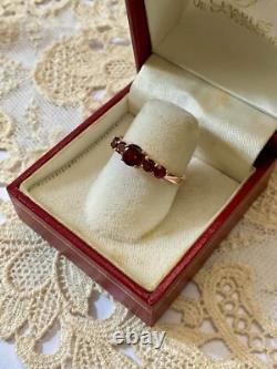 Antique Solid Silver and Rose Gold Ring with 5 Genuine Garnets Hallmark