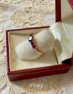 Antique Solid Silver and Rose Gold Ring with 5 Genuine Garnets Hallmark