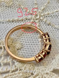 Antique Solid Silver and Rose Gold Ring with 5 Genuine Garnets Hallmark