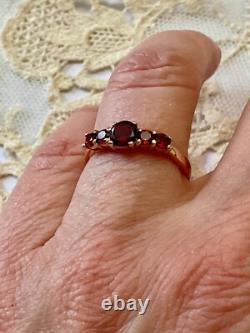 Antique Solid Silver and Rose Gold Ring with 5 Genuine Garnets Hallmark