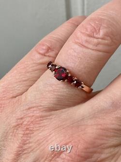 Antique Solid Silver and Rose Gold Ring with 5 Genuine Garnets Hallmark