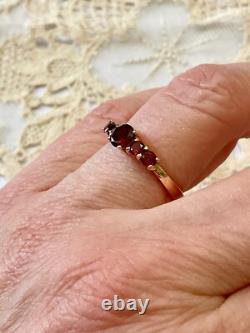 Antique Solid Silver and Rose Gold Ring with 5 Genuine Garnets Hallmark