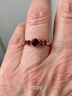 Antique Solid Silver and Rose Gold Ring with 5 Genuine Garnets Hallmark