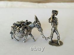 Antique Solid Sterling Silver Figurine of a Shepherd and Donkey Statuette