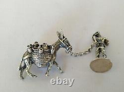 Antique Solid Sterling Silver Figurine of a Shepherd and Donkey Statuette