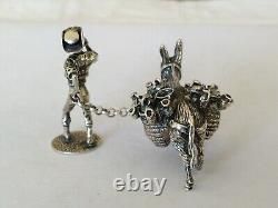 Antique Solid Sterling Silver Figurine of a Shepherd and Donkey Statuette