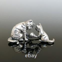 Antique Solid Sterling Silver Miniature Cat Kitten Figurine Display Subject