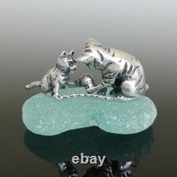 Antique Solid Sterling Silver Miniature Cat Kitten Figurine Display Subject