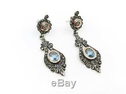 Antique Sterling Silver And Gold Stones Pendant Earrings