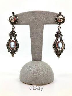 Antique Sterling Silver And Gold Stones Pendant Earrings