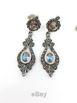 Antique Sterling Silver And Gold Stones Pendant Earrings