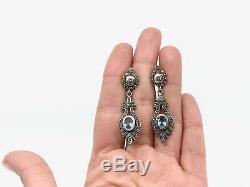 Antique Sterling Silver And Gold Stones Pendant Earrings