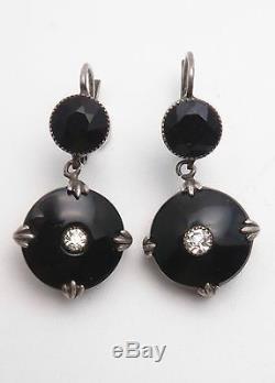 Antique Sterling Silver And Jet Napoleon III Earrings