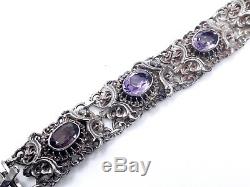 Antique Sterling Silver Openwork Bracelet Decorated With Amethysts Xixth Time