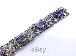 Antique Sterling Silver Openwork Bracelet Decorated With Amethysts Xixth Time