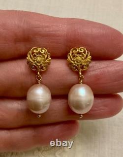 Antique Sterling Silver Vermeil Earrings with a Huge Pink Pearl