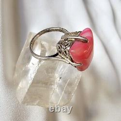 Antique Style Ring Artisan Openwork Basket Silver 925 Hallmark Rose Agate Size 59