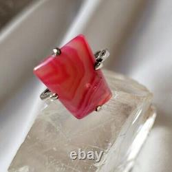 Antique Style Ring Artisan Openwork Basket Silver 925 Hallmark Rose Agate Size 59